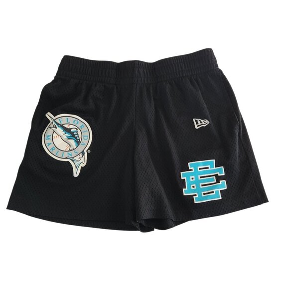 New Era x Eric Emanuel Shorts Black Miami Marlins Baseball Collab Mens Small EUC - Picture 1 of 10